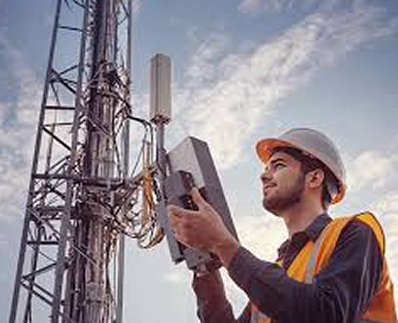 Engineer testing antenna alignment